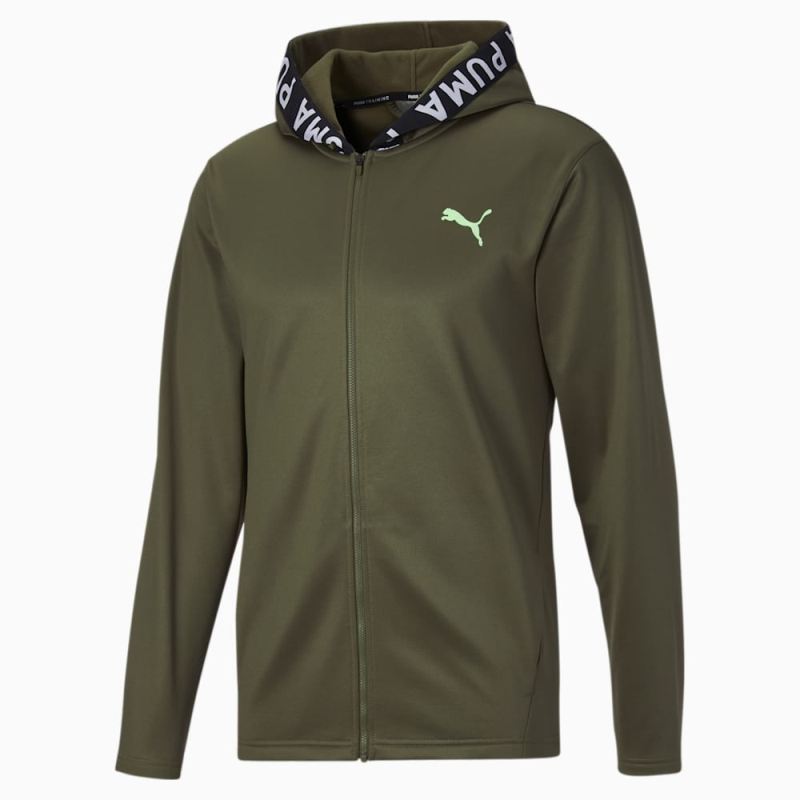 Puma | Men's Train PWR Fleece FZ Hoodie - Dark Green Moss