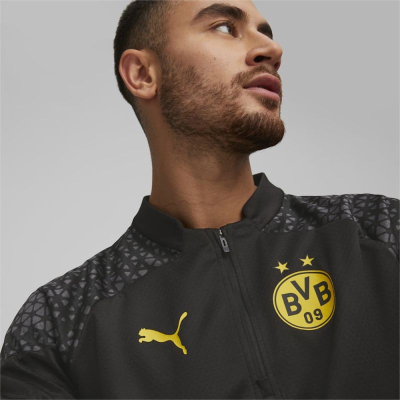 Puma | Men's Borussia Dortmund Soccer Quarter-Zip Training Top - Black-Cyber Yellow