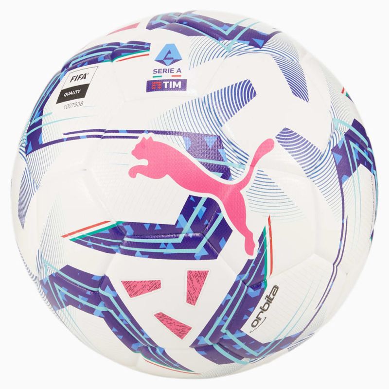 Puma | Men's Orbita Serie A Replica Soccer Ball - White-Blue Glimmer-Sunset Glow