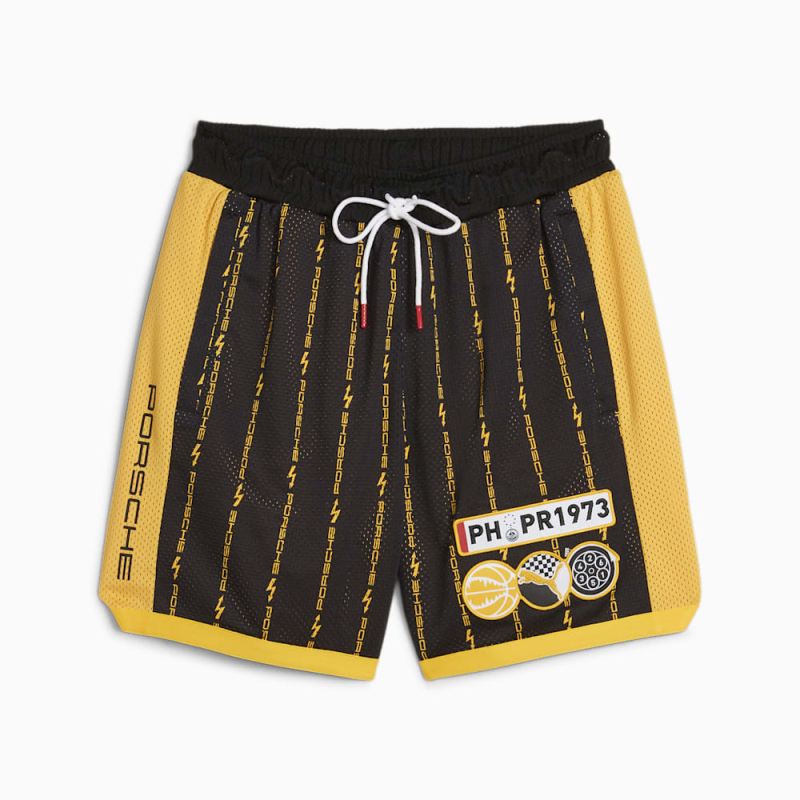 Puma | Men's x PORSCHE Basketball Shorts - Black-Sport Yellow - Click Image to Close