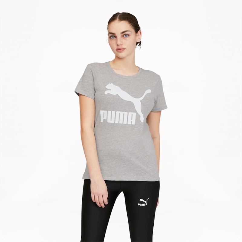 Puma | Women's Classics Logo Tee - Light Gray Heather-White - Click Image to Close