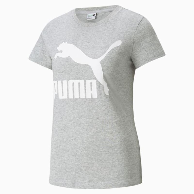 Puma | Women's Classics Logo Tee - Light Gray Heather-White