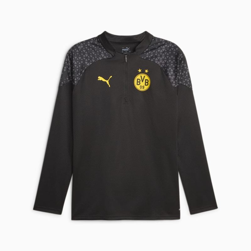 Puma | Men's Borussia Dortmund Soccer Quarter-Zip Training Top - Black-Cyber Yellow