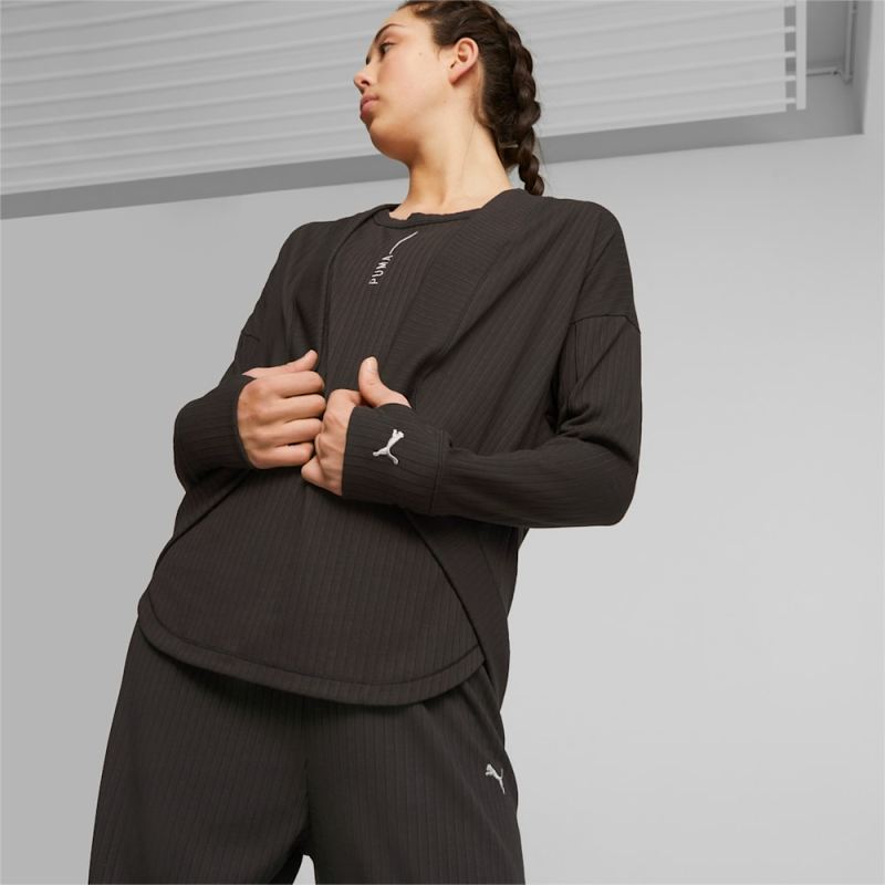 Puma | Women's Studio Unwind Long Training Cardigan - Black - Click Image to Close