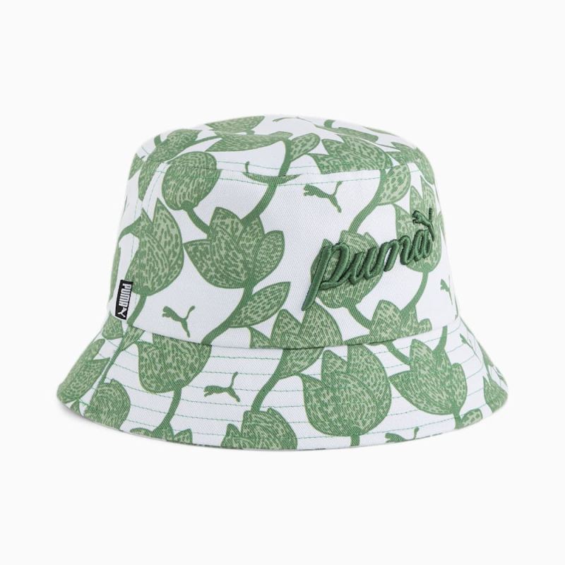 Puma | Women's ESS Elevated Bucket Hat - White-Archive Green-AOP