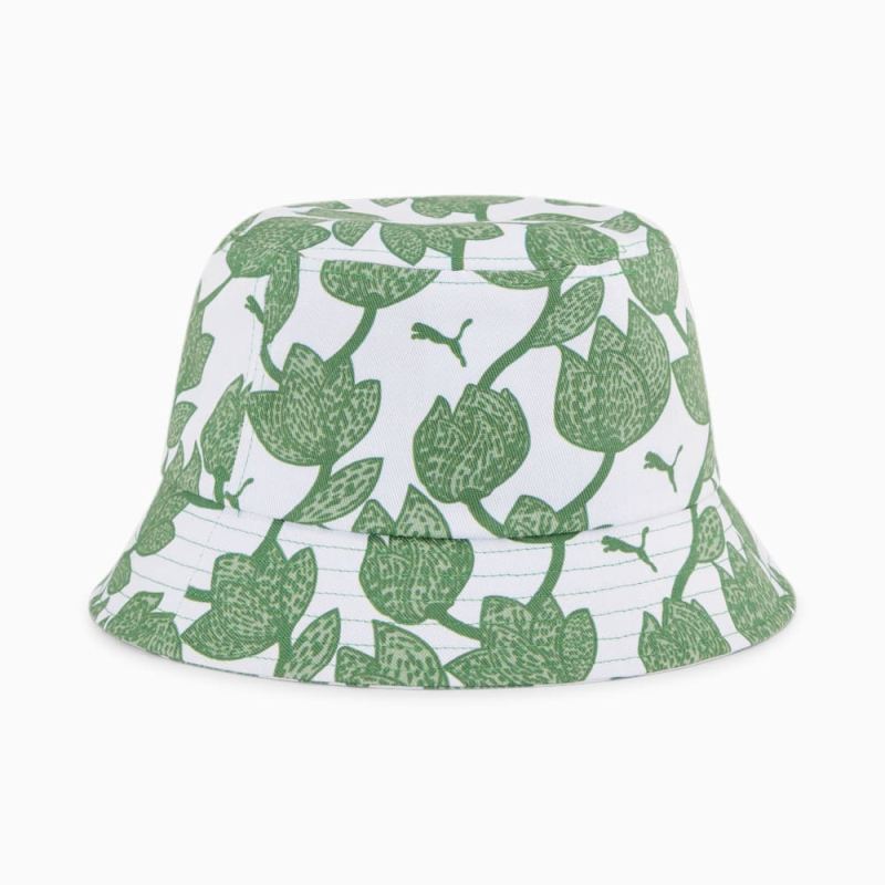 Puma | Women's ESS Elevated Bucket Hat - White-Archive Green-AOP