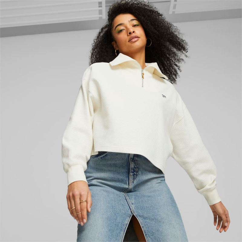 Puma | Women's DOWNTOWN Half-Zip Sweatshirt - Warm White - Click Image to Close