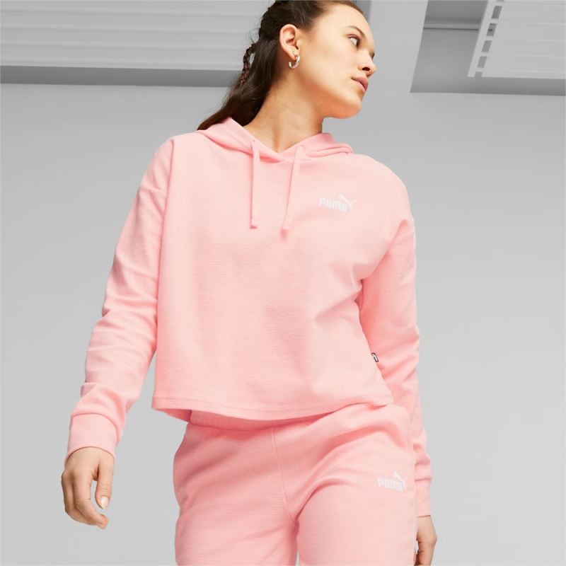 Puma | Women's ESS+ Cropped Hoodie - Peach Smoothie - Click Image to Close