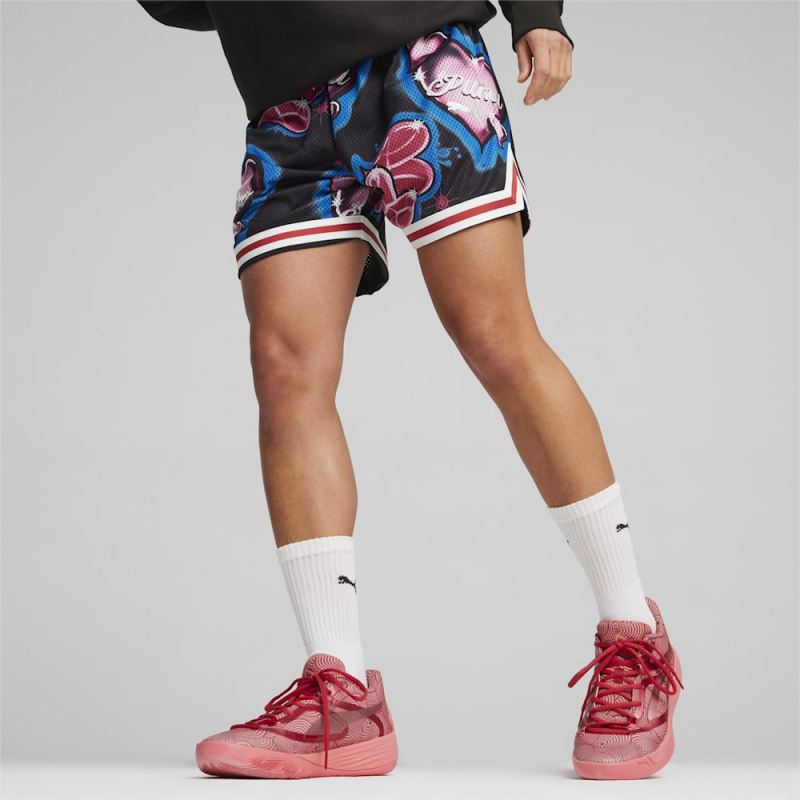 Puma | Women's Game Love Basketball Shorts - Black-AOP - Click Image to Close