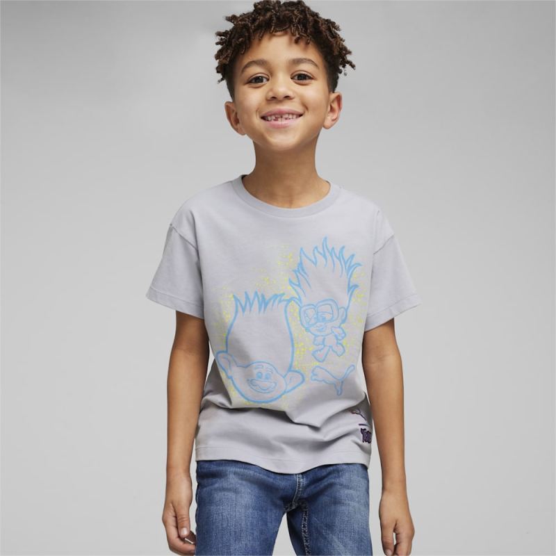 Puma | Boys Puma | Boys x TROLLS Little Kids Graphic Tee - Gray Fog - Click Image to Close