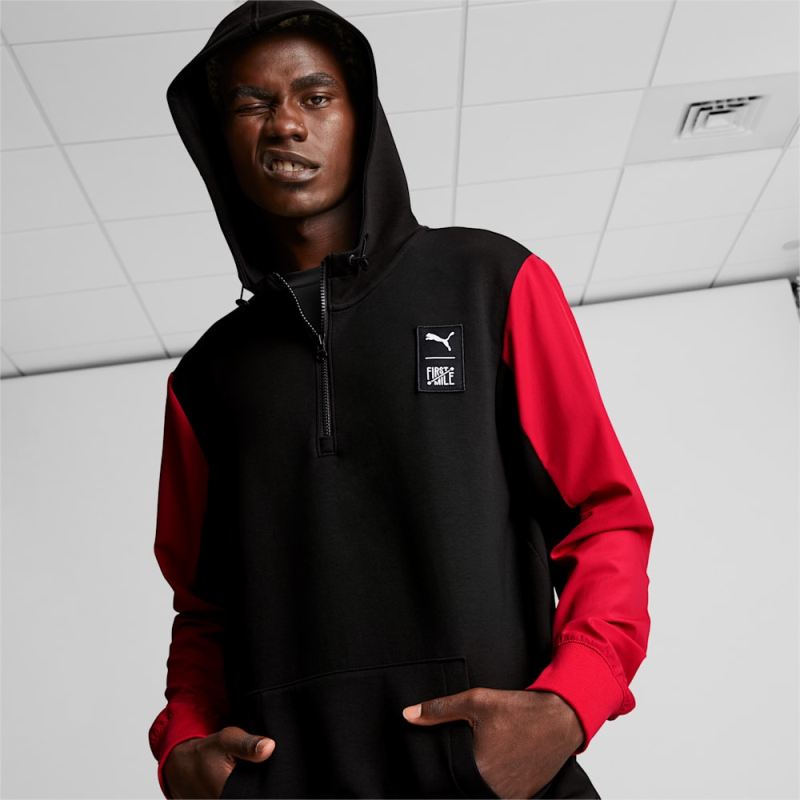 Puma | Men's x FIRST MILE Quarter-Zip Training Hoodie - Black-High Risk Red