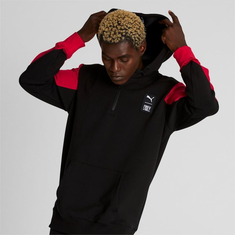 Puma | Men's x FIRST MILE Quarter-Zip Training Hoodie - Black-High Risk Red