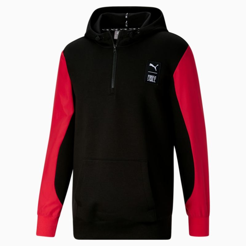 Puma | Men's x FIRST MILE Quarter-Zip Training Hoodie - Black-High Risk Red