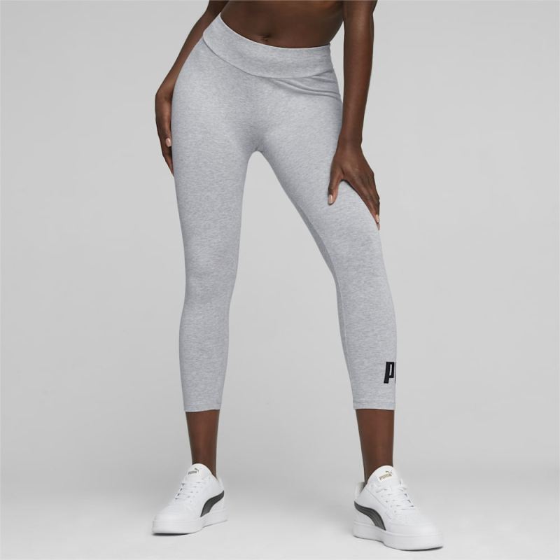 Puma | Women's Essentials 3/4 Logo Leggings - Light Gray Heather - Click Image to Close