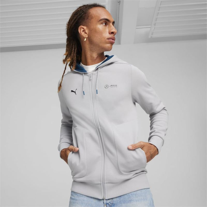 Puma | Men's Mercedes AMG-Petronas F1 Motorsport Hooded Sweat Jacket - Team Silver - Click Image to Close