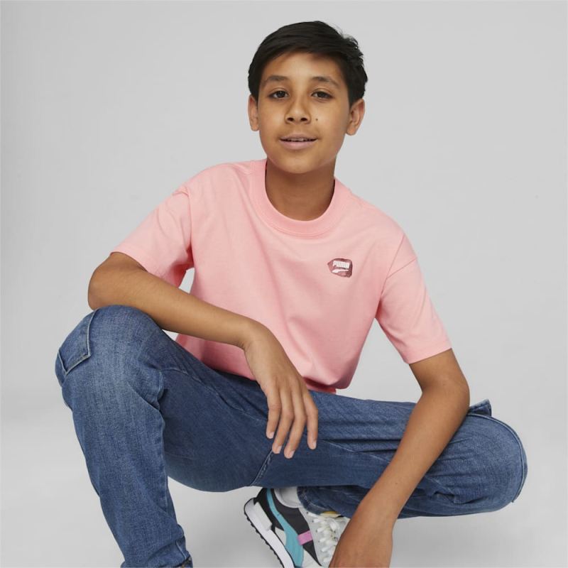 Puma | Boys Downtown Kids Graphic Tee - Peach Smoothie - Click Image to Close