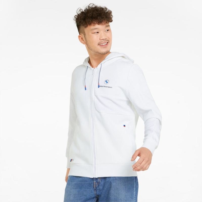 Puma | Men's BMW M Motorsport Hooded Sweat Jacket - White - Click Image to Close