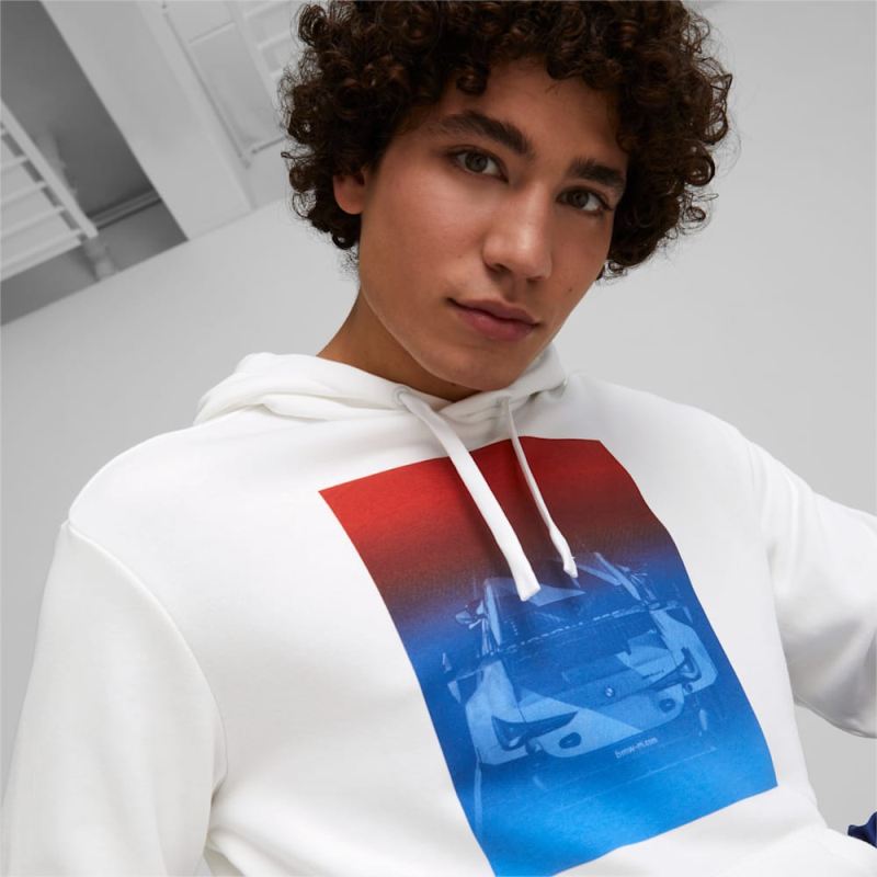 Puma | Men's BMW M Motorsport Road Trip Hoodie - White - Click Image to Close