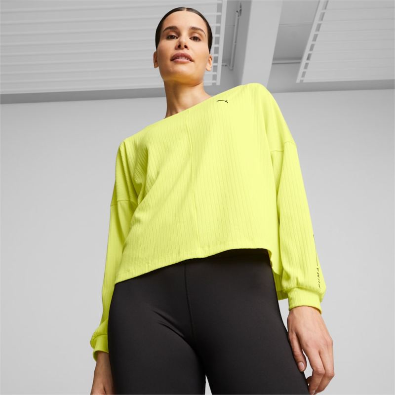 Puma | Women's STUDIO UNWIND Long Sleeve Training Tee - Yellow Burst - Click Image to Close