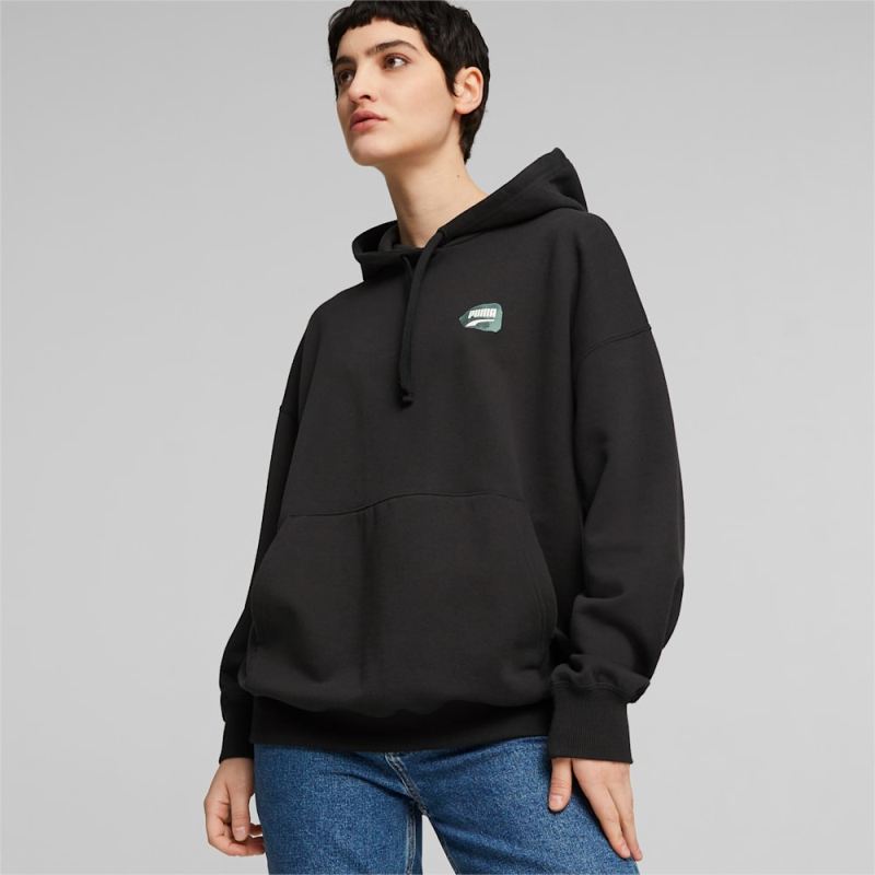 Puma | Women's DOWNTOWN Oversized Graphic Hoodie - Black