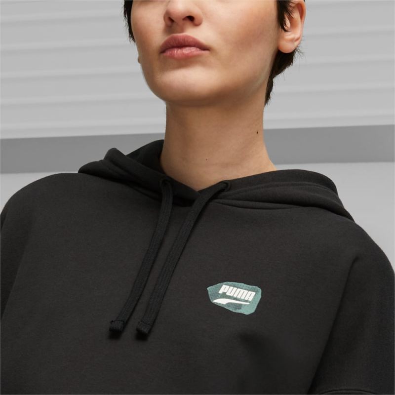 Puma | Women's DOWNTOWN Oversized Graphic Hoodie - Black