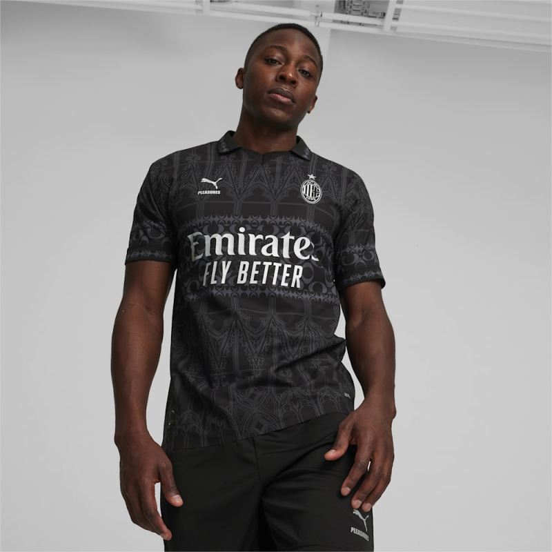 Puma | Men's AC MILAN x PLEASURES Authentic Soccer Jersey - Black-Asphalt