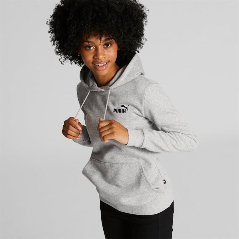 Puma | Women's Essentials Small Logo Hoodie - Light Gray Heather - Click Image to Close