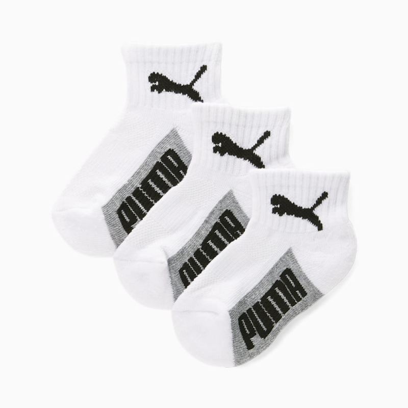 Puma | Girls Kids Terry Quarter Cut Socks [3 Pairs] - WHITE / GREY