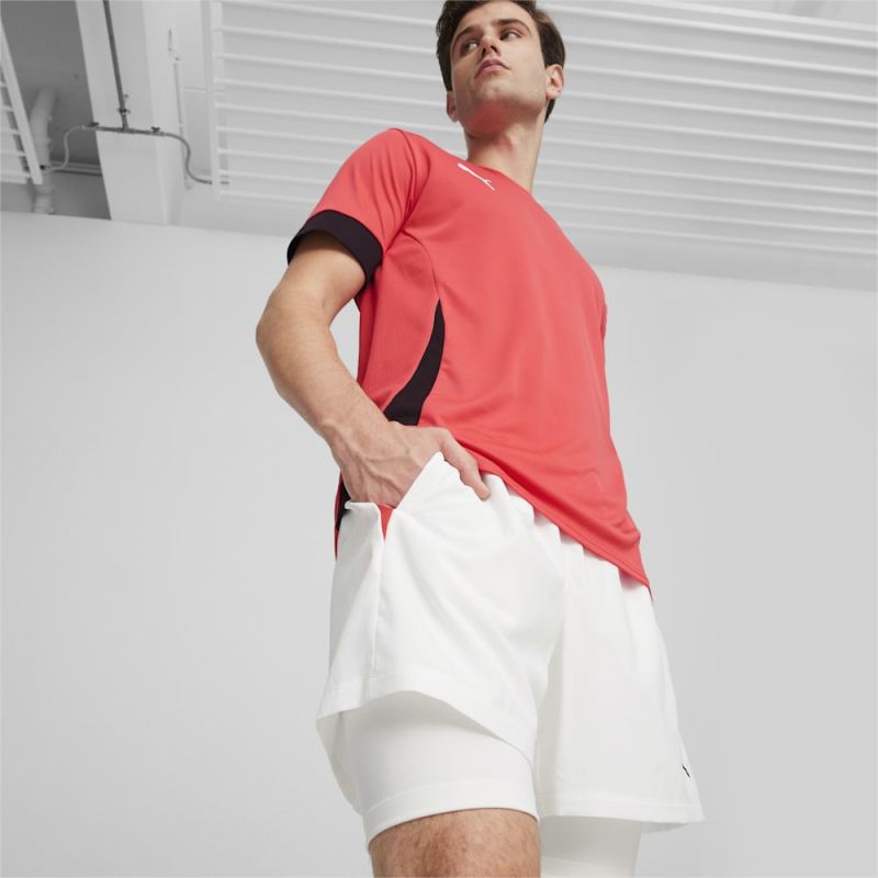 Puma | Men's Individual teamGOAL Racquet Sports 2-in-1 Shorts - White-Active Red