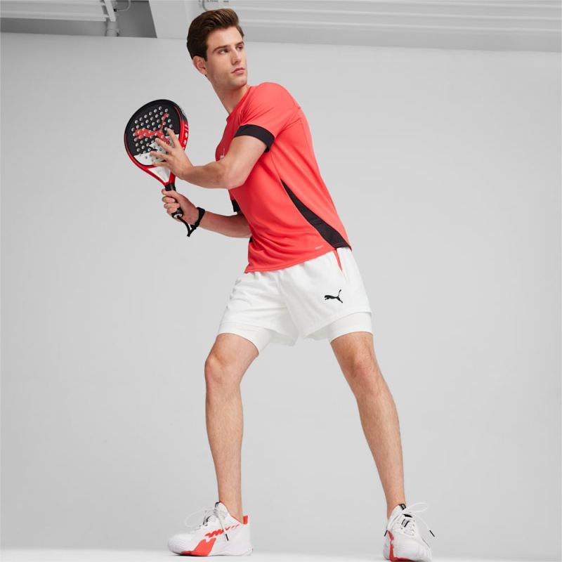 Puma | Men's Individual teamGOAL Racquet Sports 2-in-1 Shorts - White-Active Red