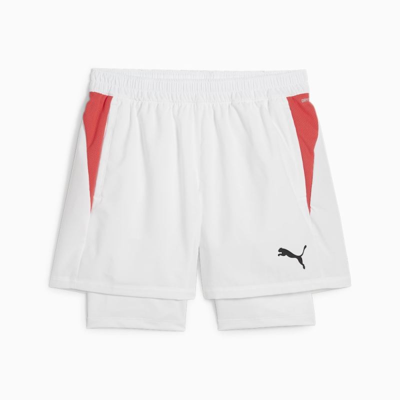 Puma | Men's Individual teamGOAL Racquet Sports 2-in-1 Shorts - White-Active Red