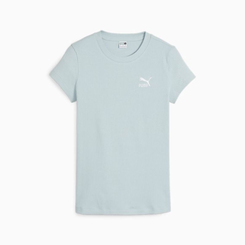 Puma | Women's CLASSICS Ribbed Slim Tee - Turquoise Surf