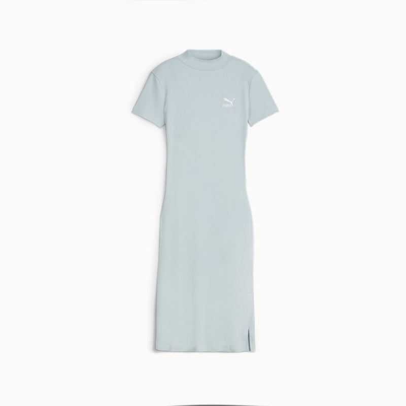 Puma | Women's CLASSICS Ribbed Dress - Turquoise Surf