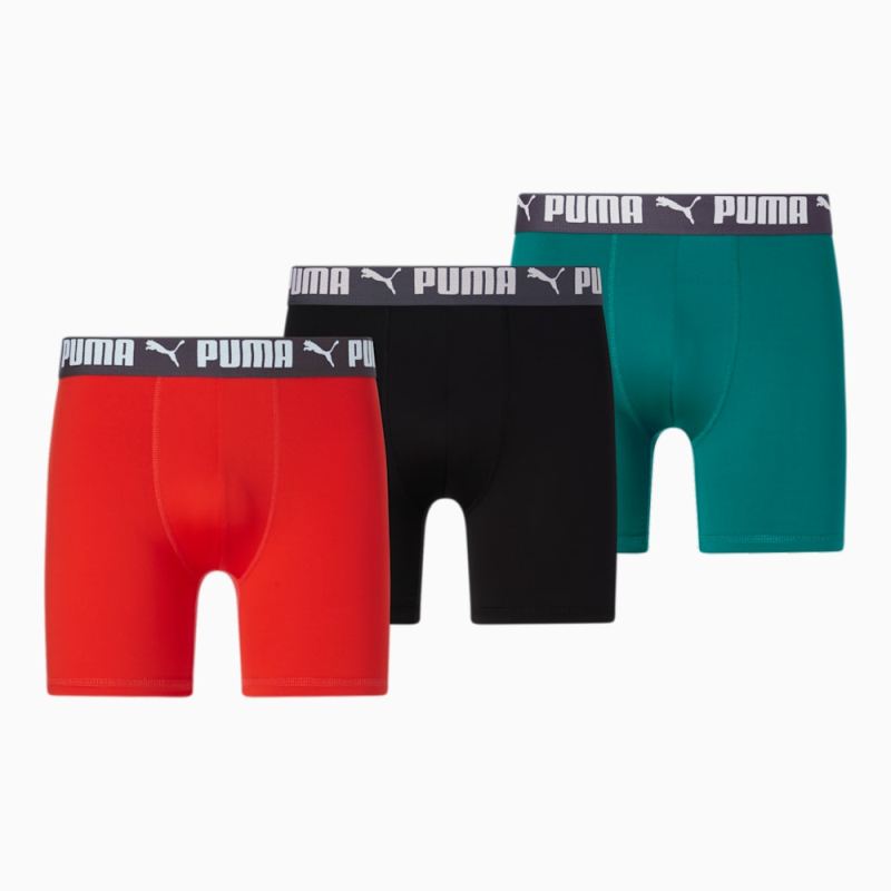 Puma | Men's Athletic Boxer Briefs [3 Pack] - AQUA / ORANGE