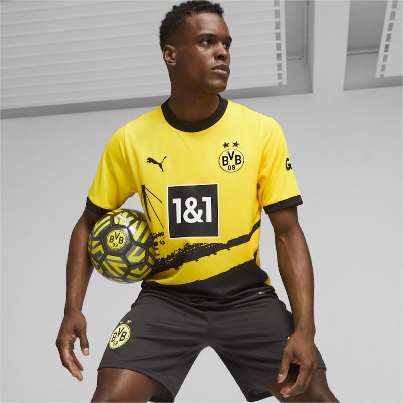 Puma | Men's Borussia Dortmund 23/24 Home Replica Jersey - Cyber Yellow-Black - Click Image to Close