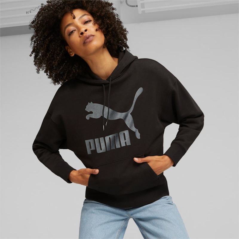 Puma | Women's Classics Logo Hoodie - Black-Shimmer - Click Image to Close