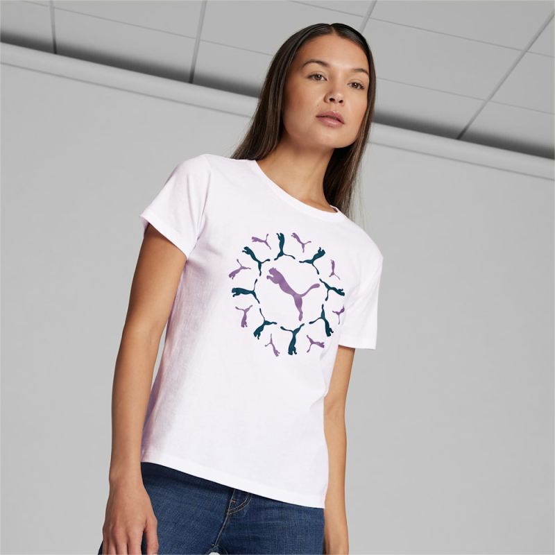 Puma | Women's ESS+ Graphic Tee - White-Malachite