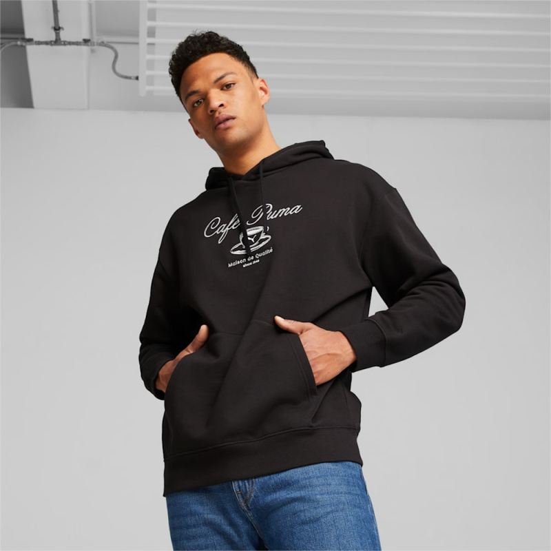 Puma | Men's CLASSICS CAFE Puma | Men's Hoodie - Black - Click Image to Close