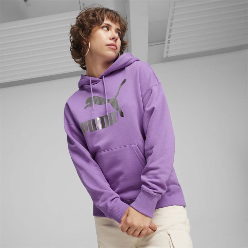 Puma | Women's CLASSICS Shiny Logo Hoodie - Ultra Violet