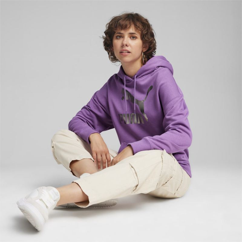 Puma | Women's CLASSICS Shiny Logo Hoodie - Ultra Violet