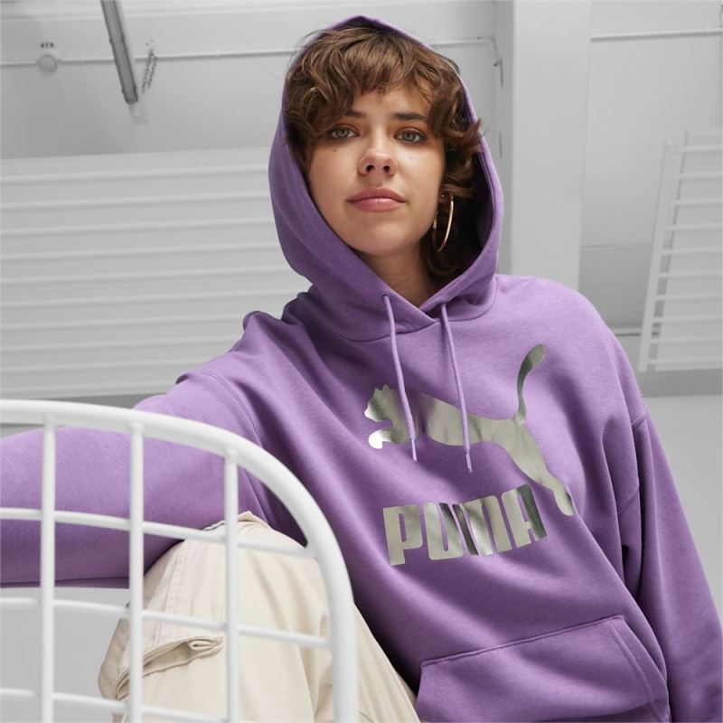 Puma | Women's CLASSICS Shiny Logo Hoodie - Ultra Violet