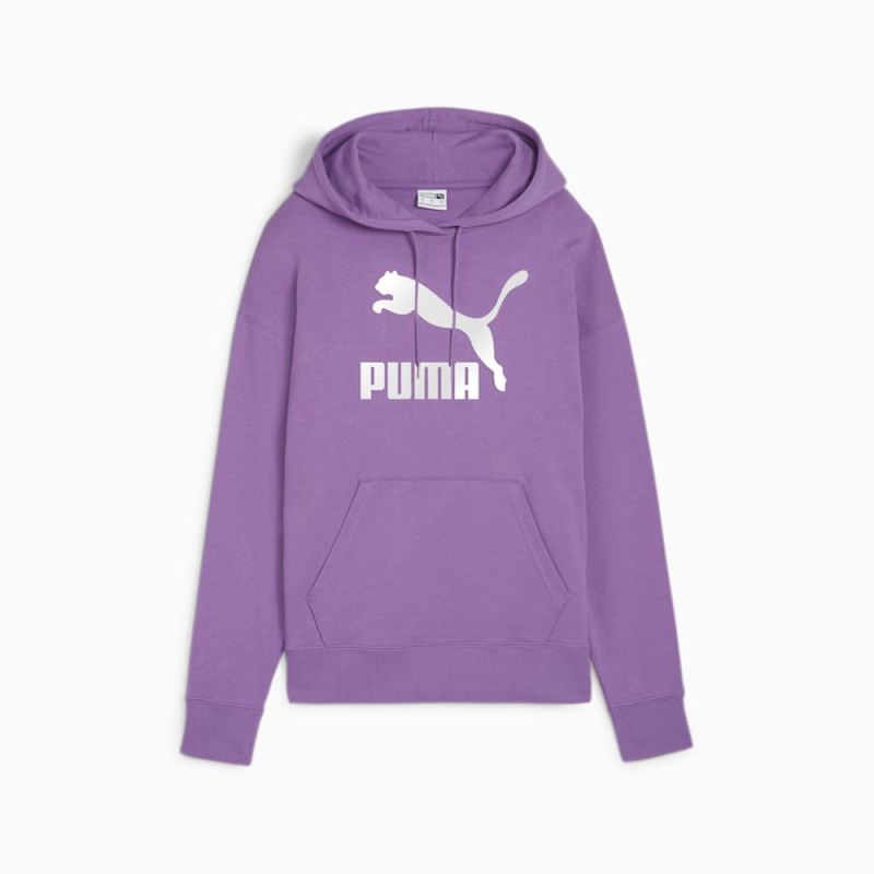 Puma | Women's CLASSICS Shiny Logo Hoodie - Ultra Violet