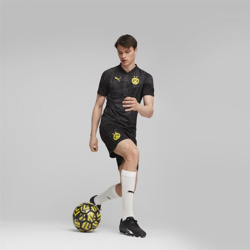 Puma | Men's Borussia Dortmund Soccer Training Shorts - Black-Cyber Yellow