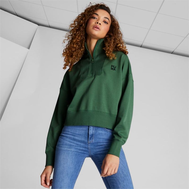 Puma | Women's Infuse Half-Zip Oversized Sweatshirt - Deep Forest