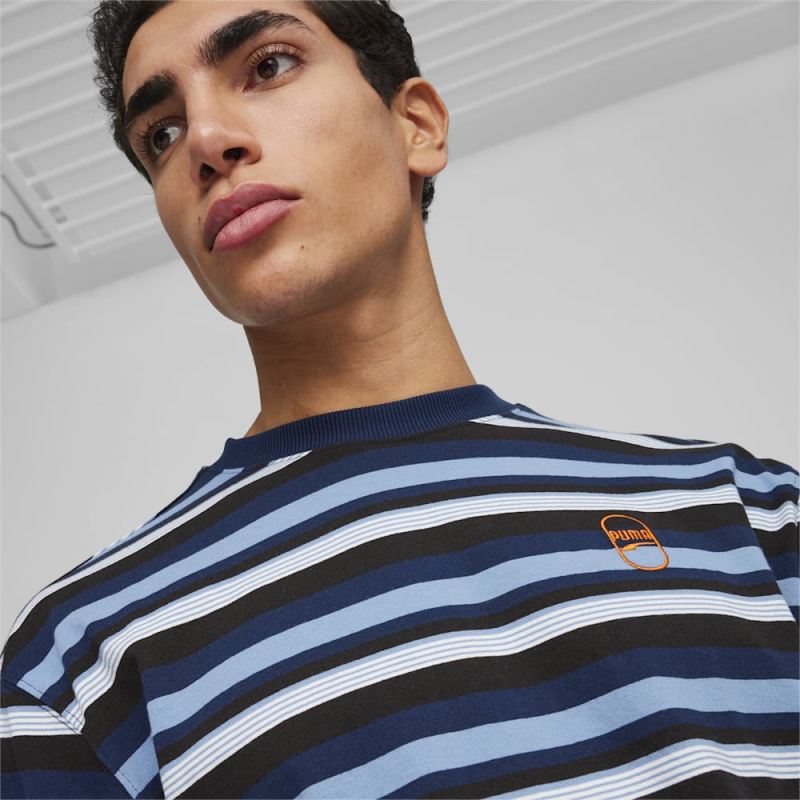 Puma | Men's DOWNTOWN 180 Striped Tee - Zen Blue-AOP