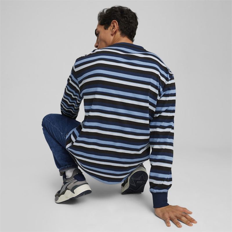 Puma | Men's DOWNTOWN 180 Striped Tee - Zen Blue-AOP