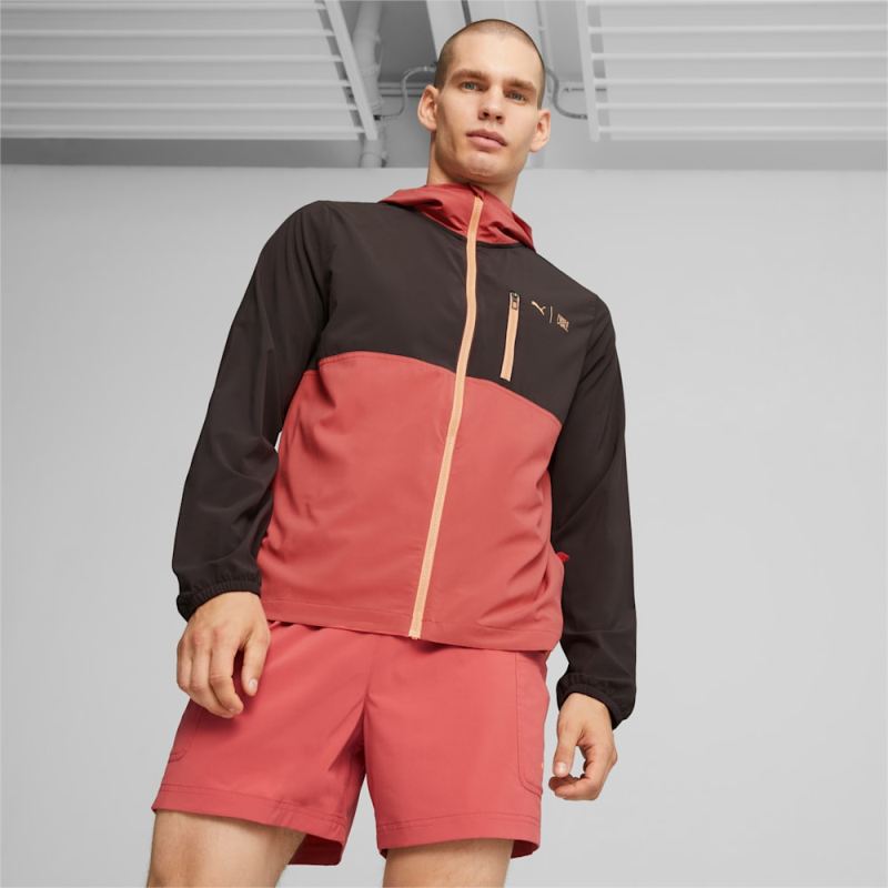 Puma | Men's x FIRST MILE Running Jacket - Black-Astro Red - Click Image to Close