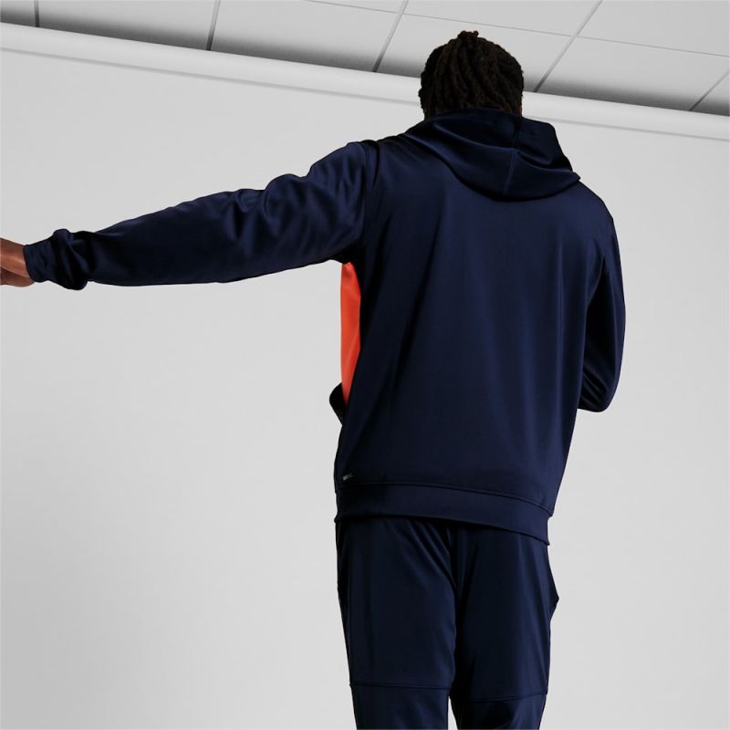 Puma | Men's Fit Double Knit Full-Zip Hoodie - Navy-Neon Sun