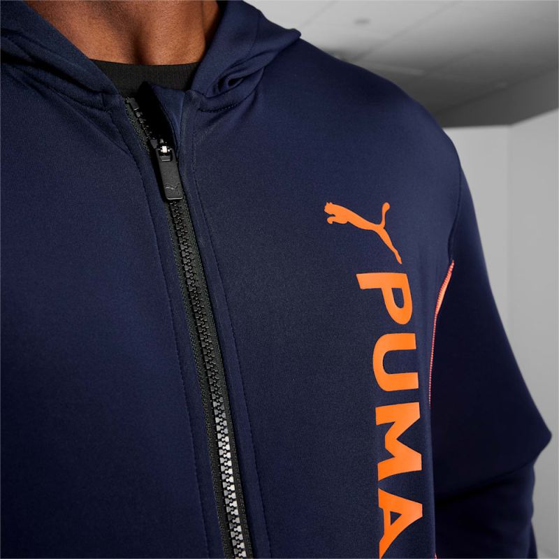 Puma | Men's Fit Double Knit Full-Zip Hoodie - Navy-Neon Sun