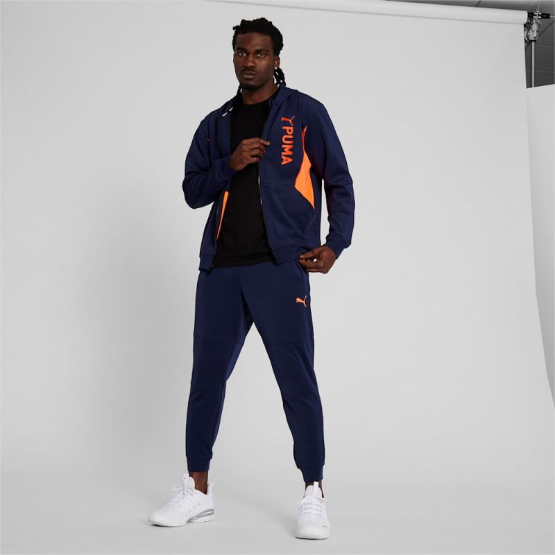 Puma | Men's Fit Double Knit Full-Zip Hoodie - Navy-Neon Sun